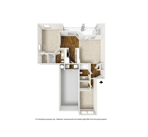 Floor plan for 2 beds, 2 baths, 962 sqft